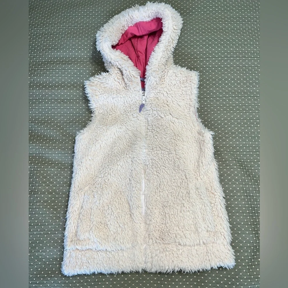 Mini Boden Faux Fur Sherpa Teddy Hooded Full Zip Vest Size:11/12